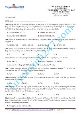 Đề thi trắc nghiệm môn Hóa học trường THPT Ngô Gia Tự - Bắc ninh - Mã đề thi 132